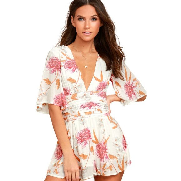 MINKPINK Pants - MINKPINK Day Dreamer White Floral Print Romper